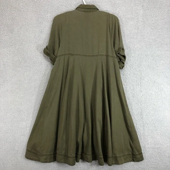Holding Horses Fit and Flare Shirt Dress Size 8 Olive Green Lyocell - Picture 10 of 15